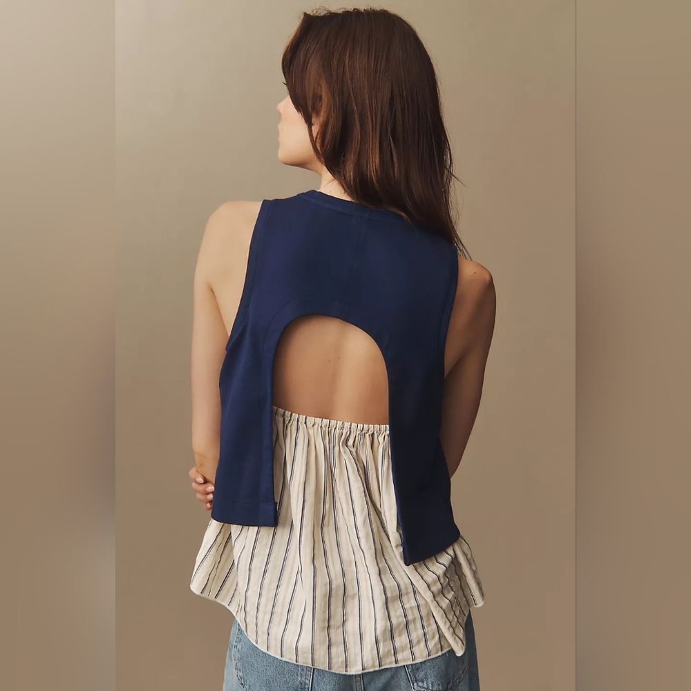 By Anthropologie Open-Back Twofer Tank MEDIUM NWT - Picture 3 of 4